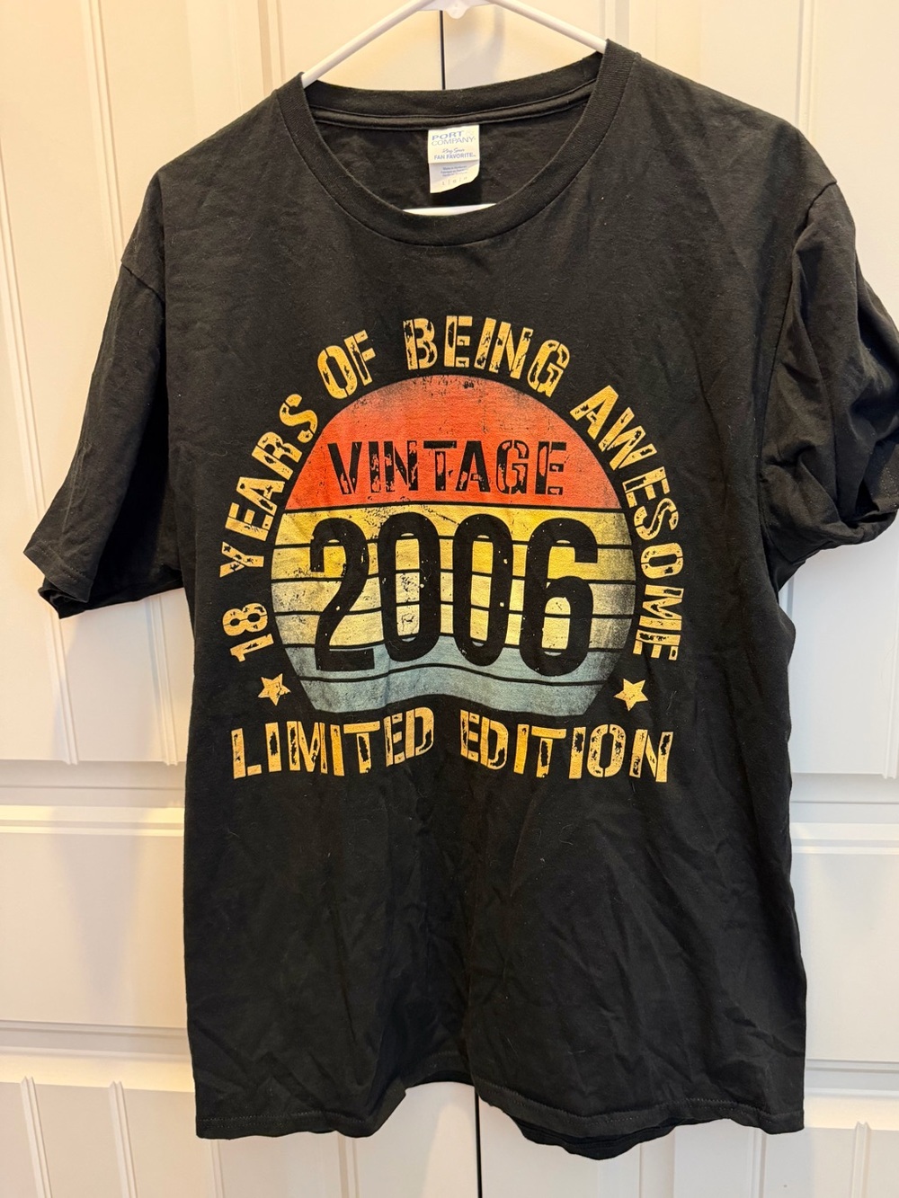 Port and Company Black Short Sleeve Tee with Vintage 2006 Sunset Graphic